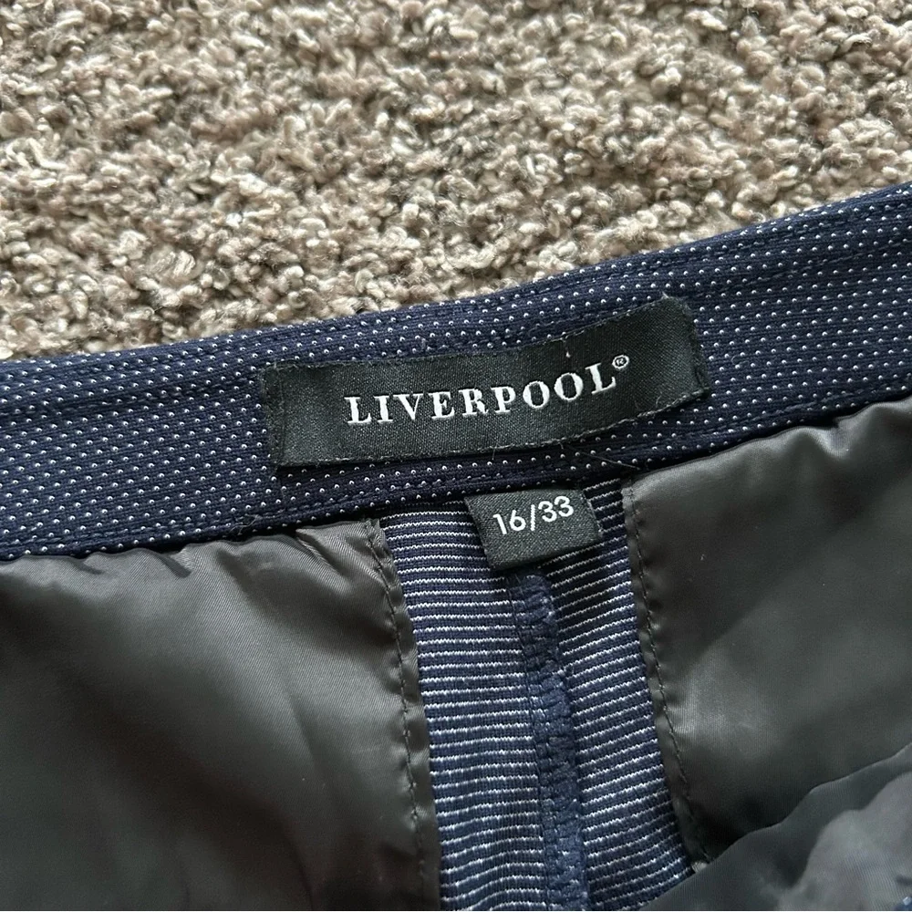Liverpool women’s 16 navy dot pull on tapered ankle cropped pants stretch casual